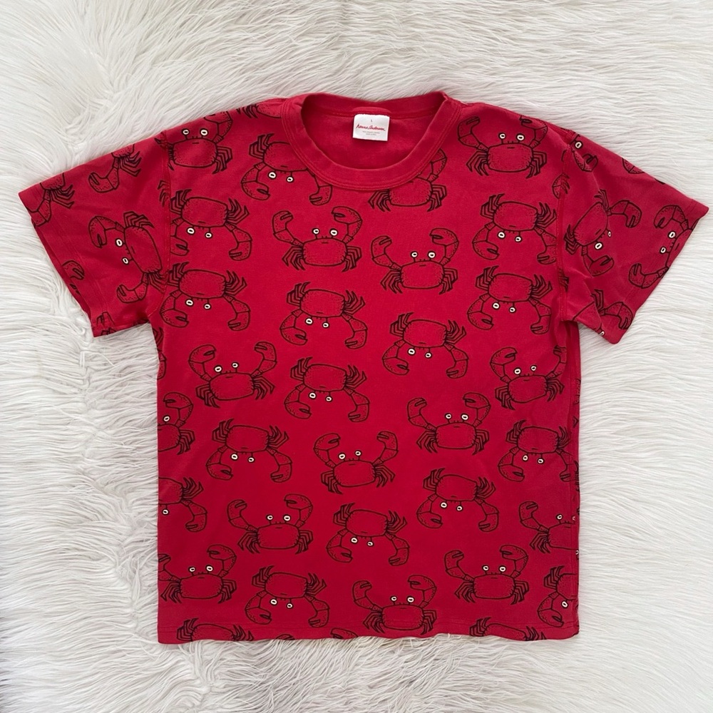 Hanna Andersson Men’s Short Sleeve Crab Print Pajama Top PJs Organic Cotton L